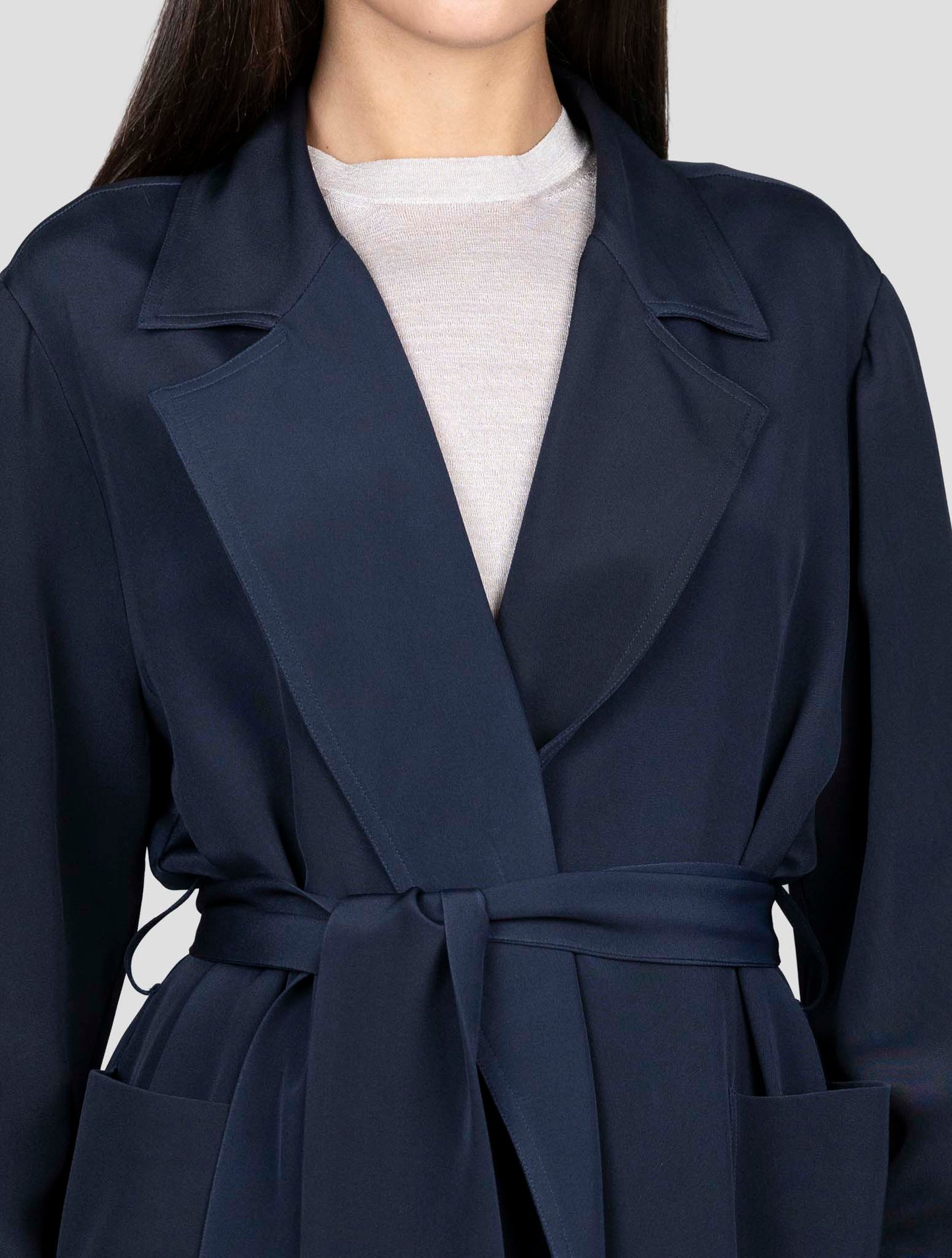 Kiton Blue Silk Overcoat