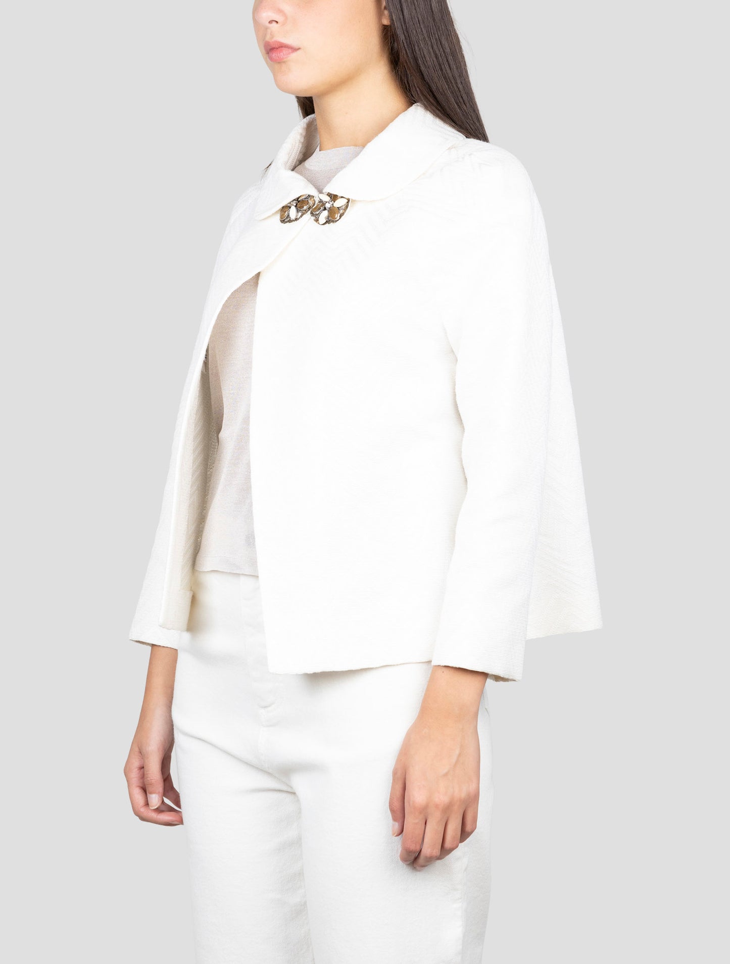 Kiton White Pl Cotton Blazer