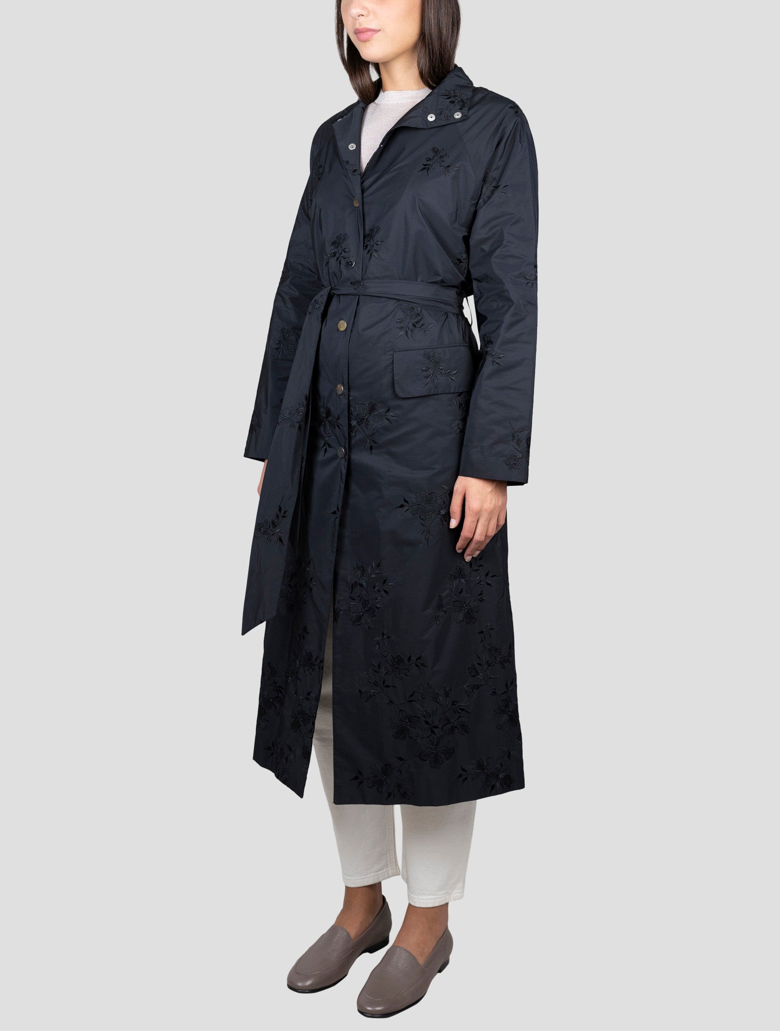Kiton Black Silk Overcoat