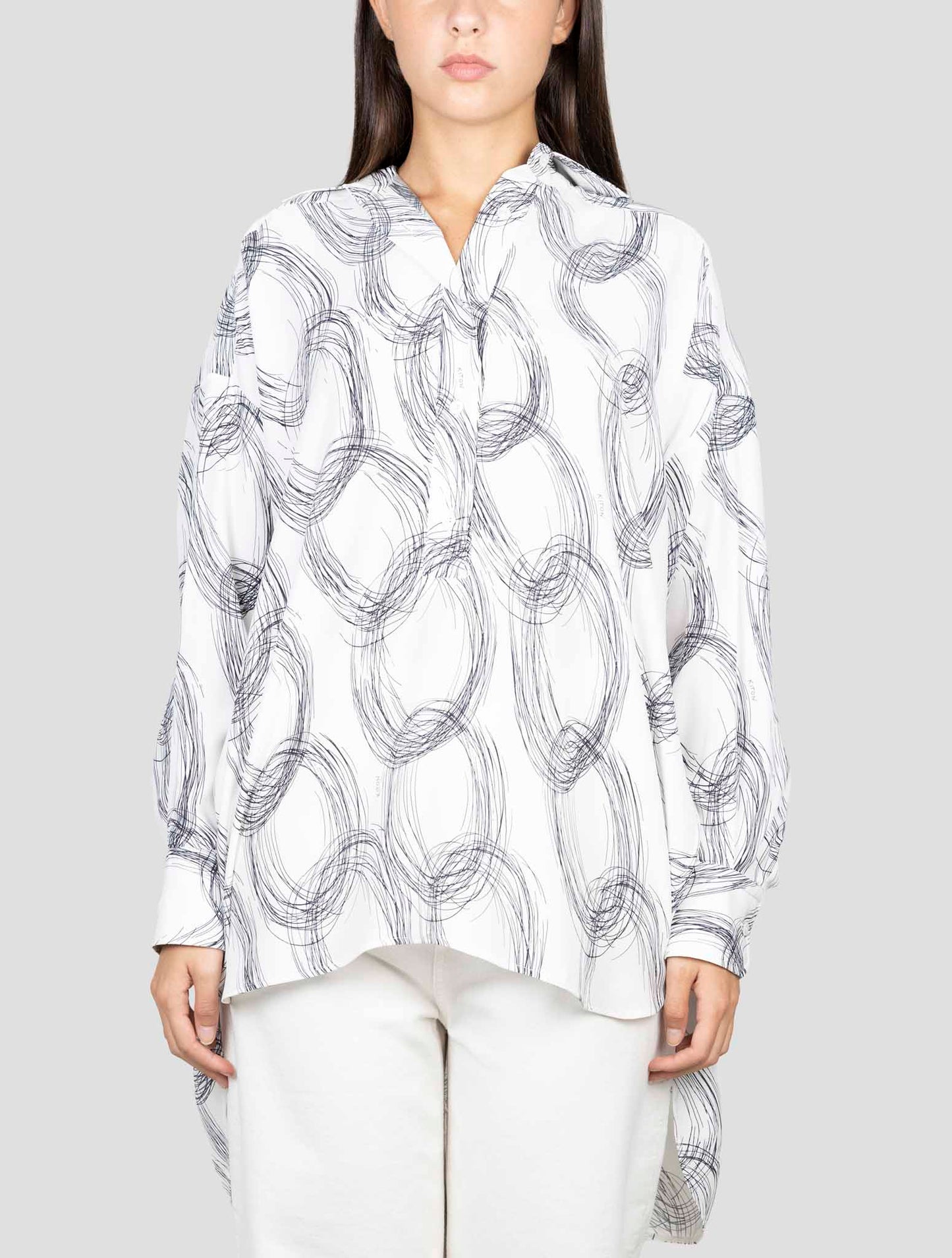 Kiton White Blue Silk Shirt