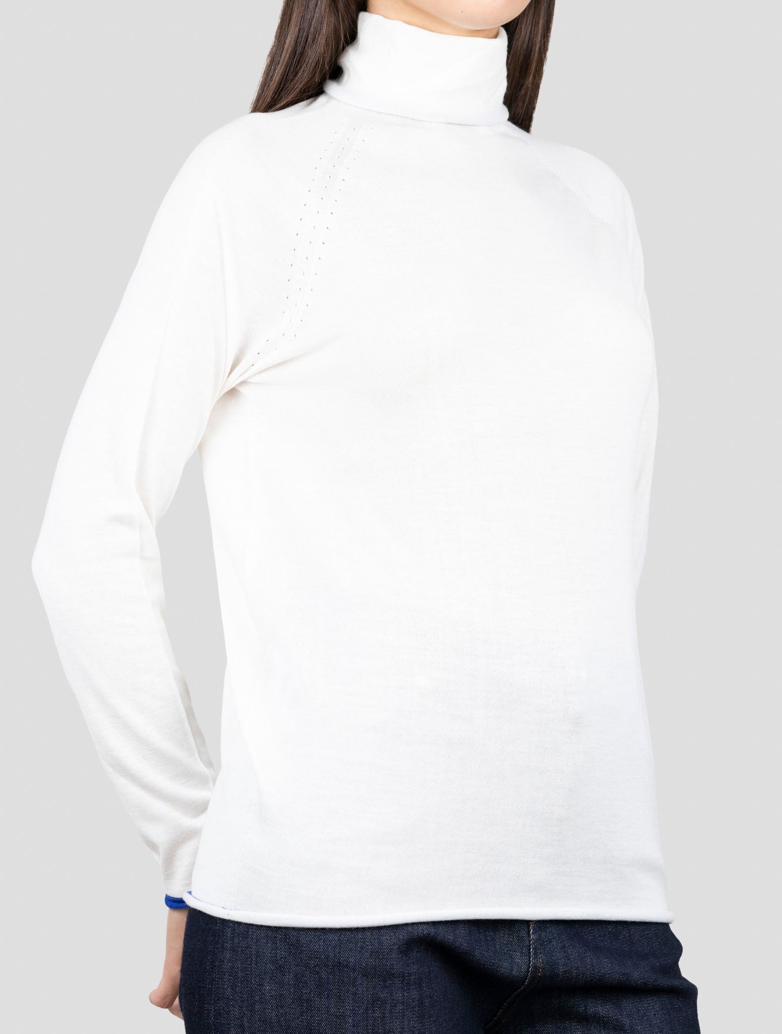 Kiton White Cashmere Silk Sweater Turtleneck