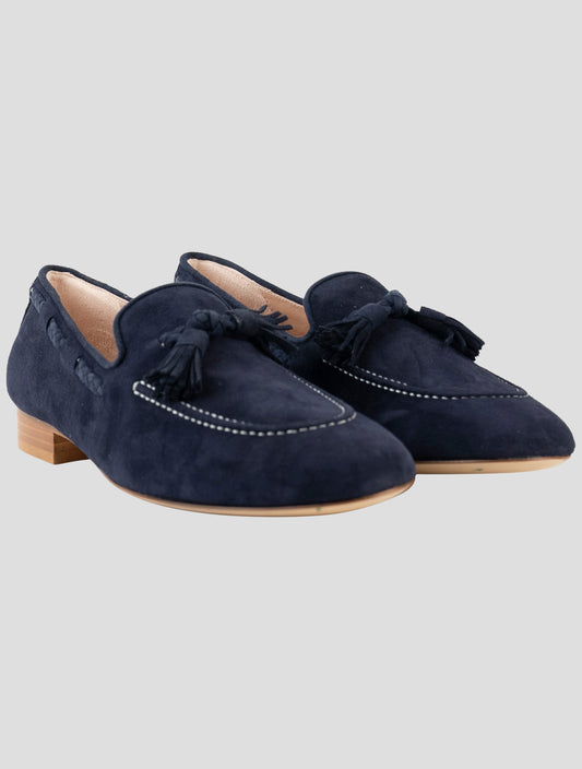 Kiton Blue Leather Suede Loafers