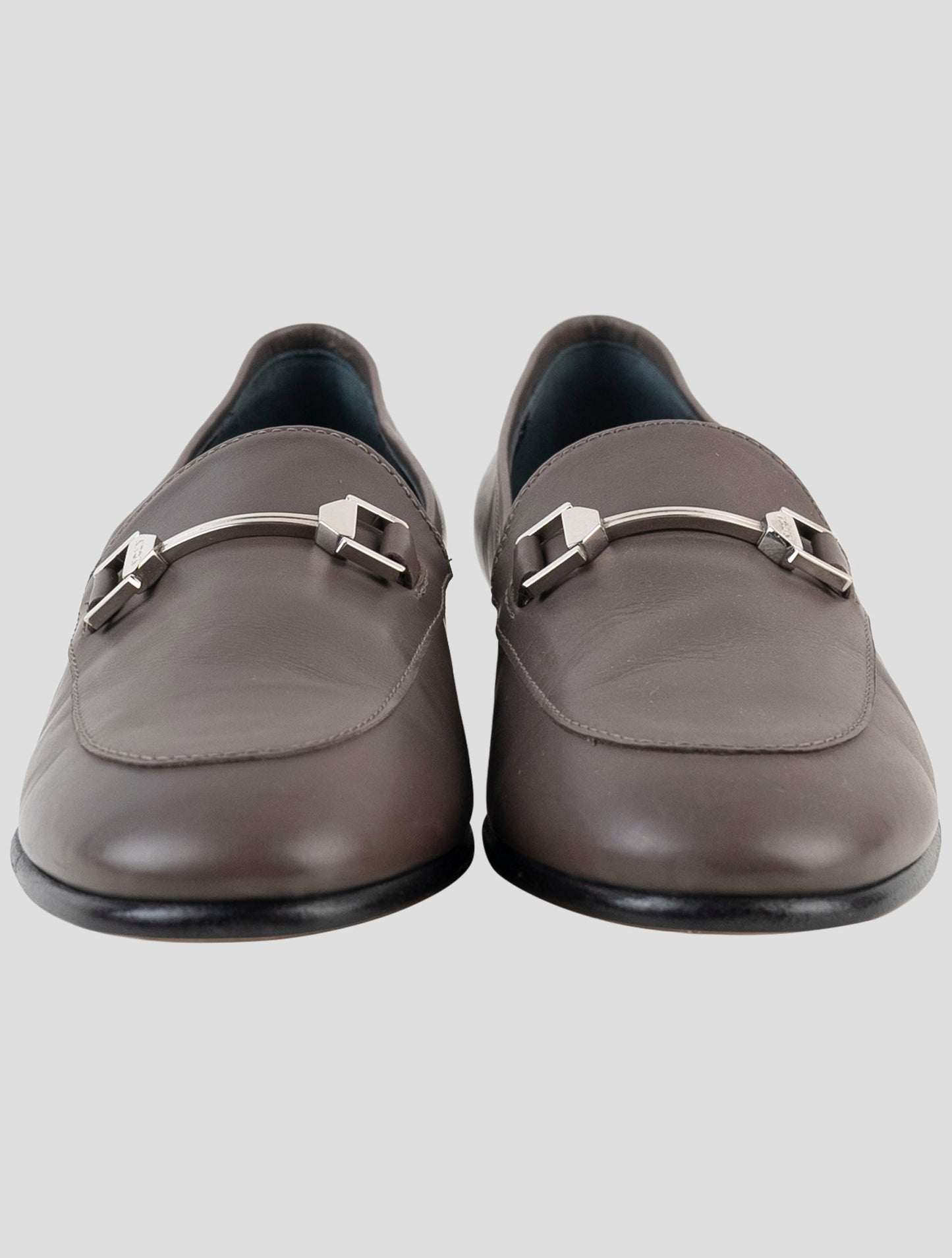 Kiton Gray Leather Loafers