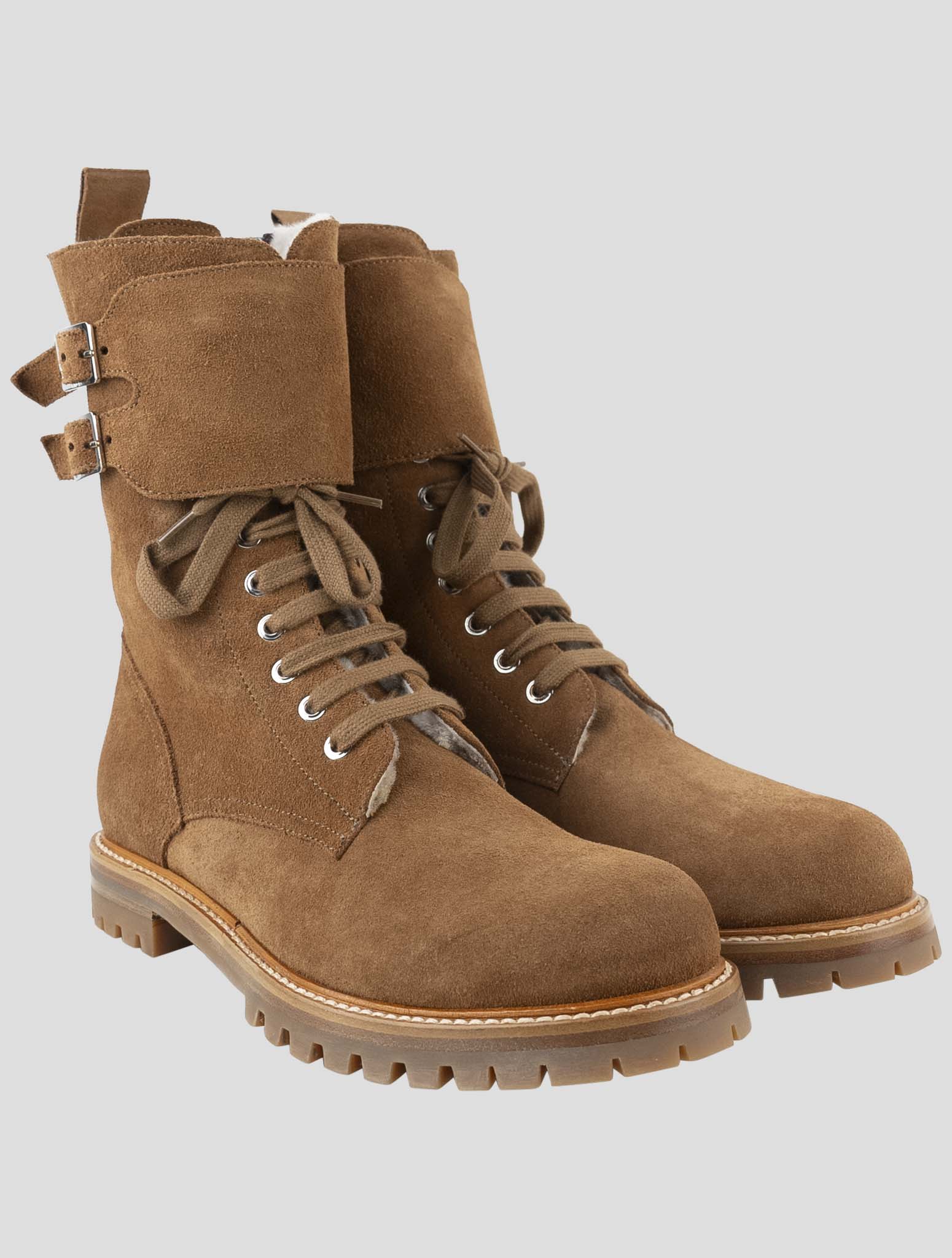 Kiton Brown Leather With Fur Suede Boots