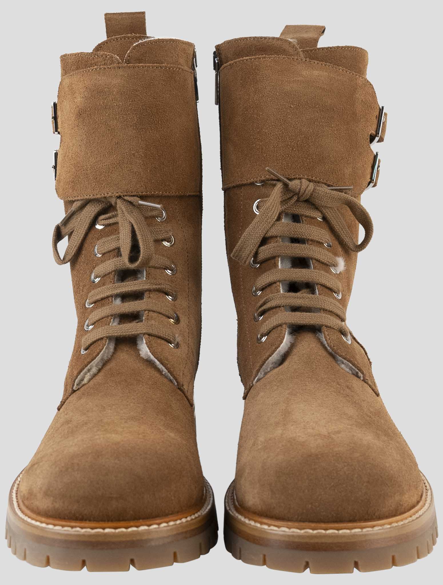 Kiton Brown Leather With Fur Suede Boots