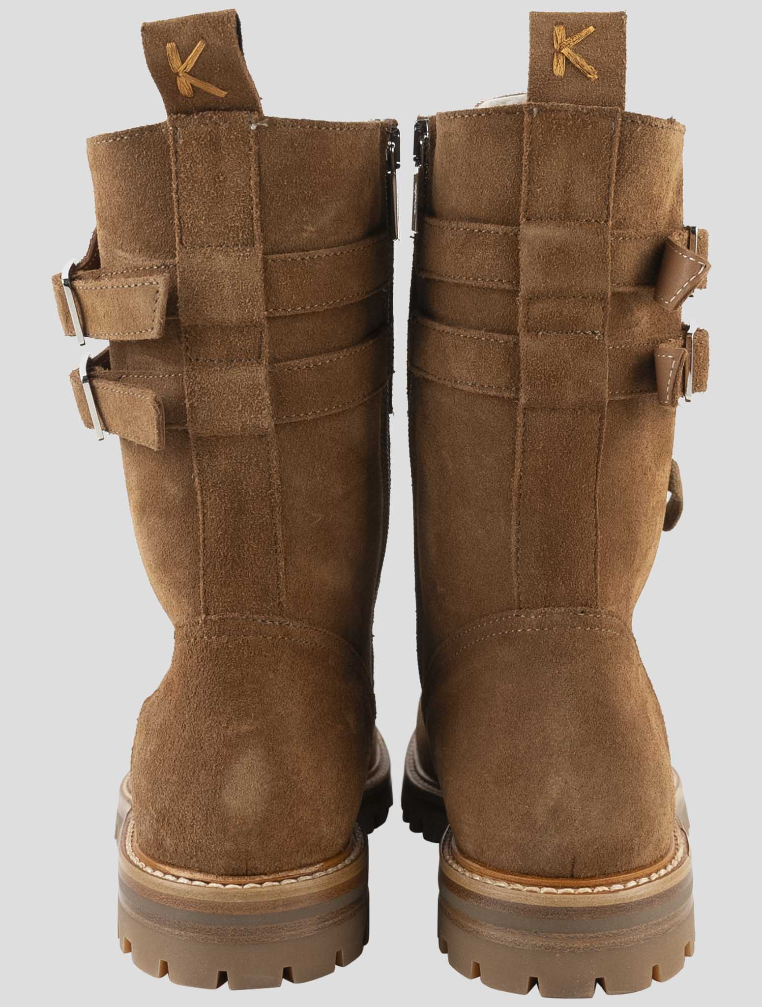 Kiton Brown Leather With Fur Suede Boots