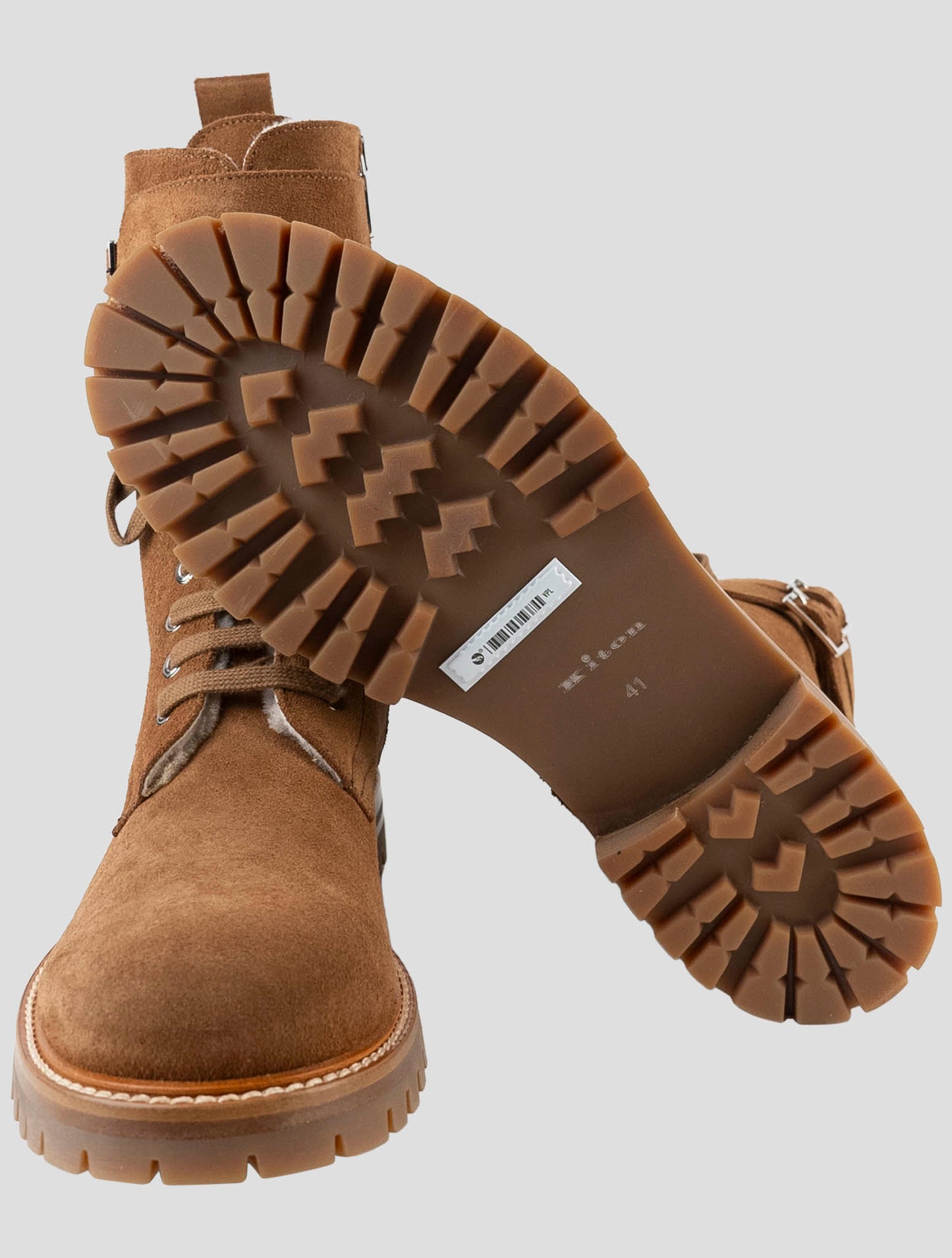 Kiton Brown Leather With Fur Suede Boots