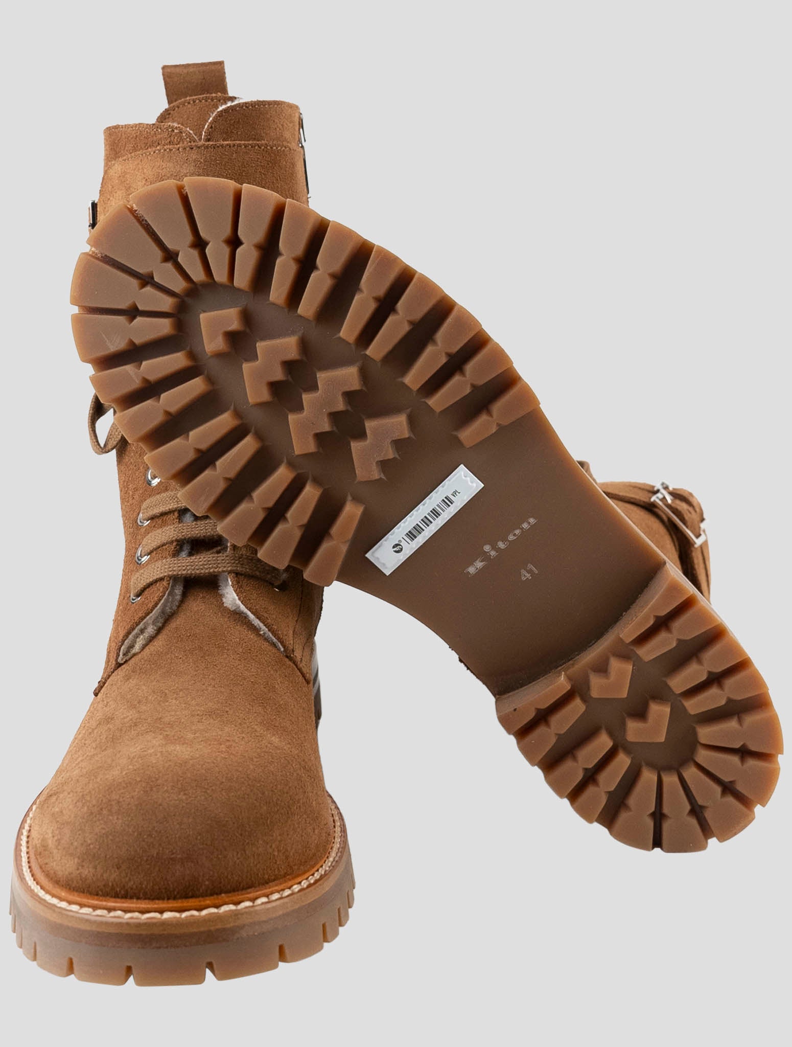 Kiton Brown Leather With Fur Suede Boots