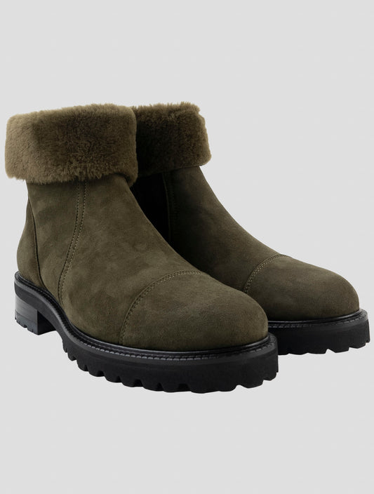 Kiton Green Leather Shearling Boots