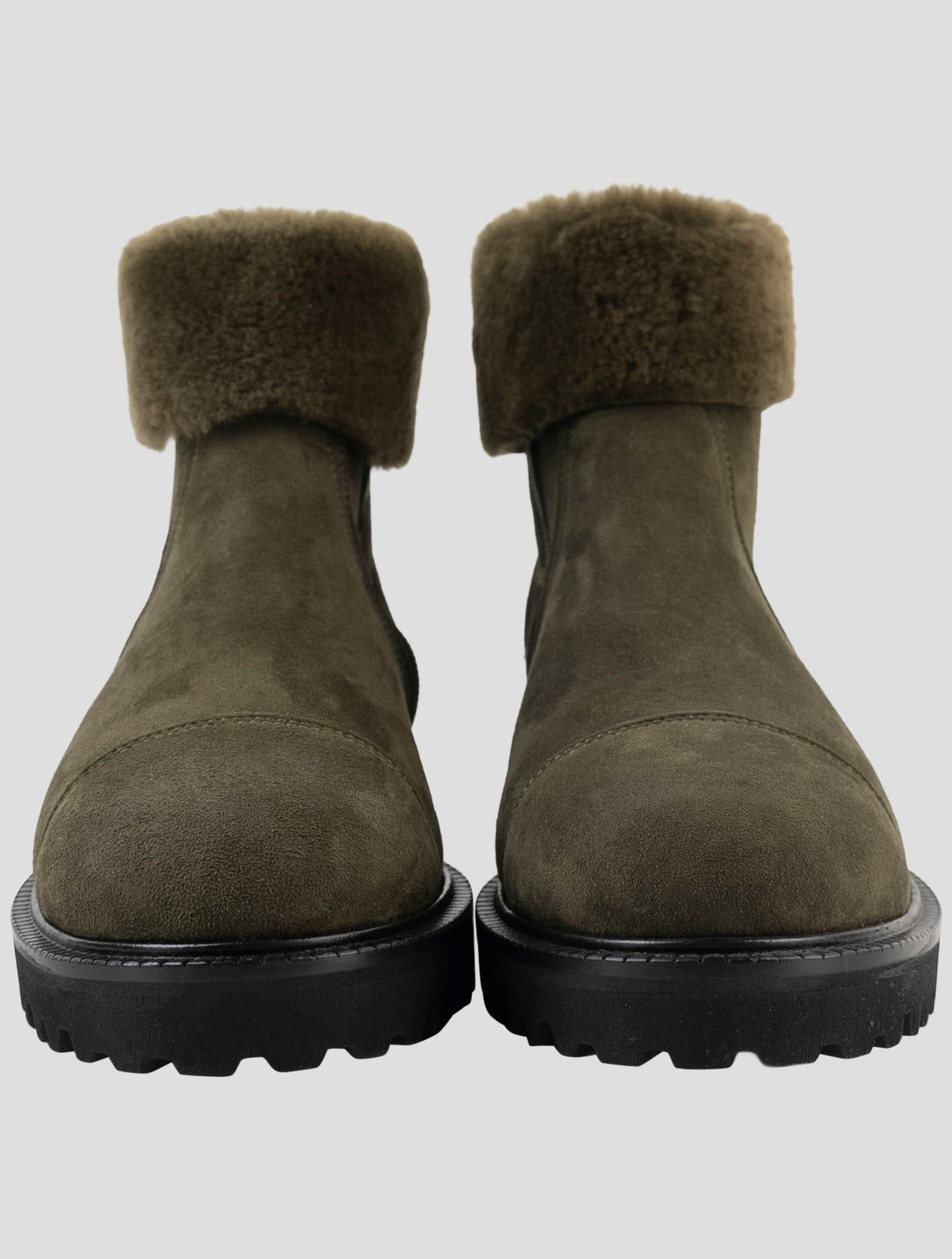 Kiton Green Leather Shearling Boots