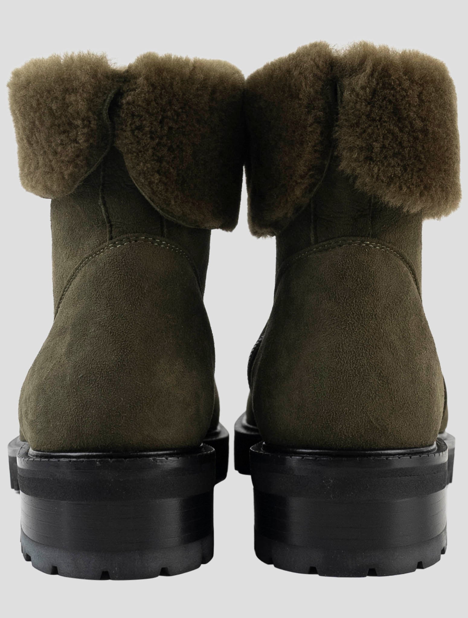 Kiton Green Leather Shearling Boots