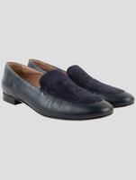 Kiton Blue Leather Suede Loafers