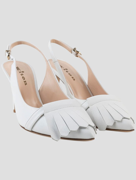 Kiton White Leather Slingback