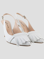 Kiton White Leather Slingback
