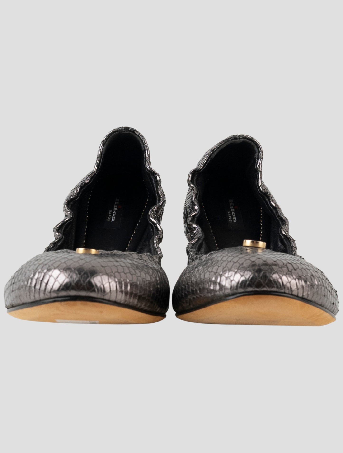 Kiton Silver Leather Snake Loafers