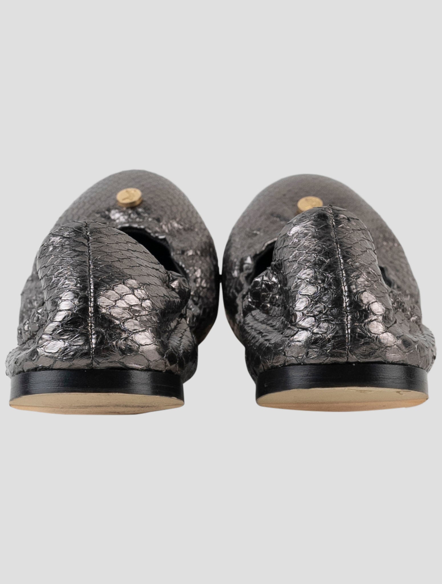 Kiton Silver Leather Snake Loafers