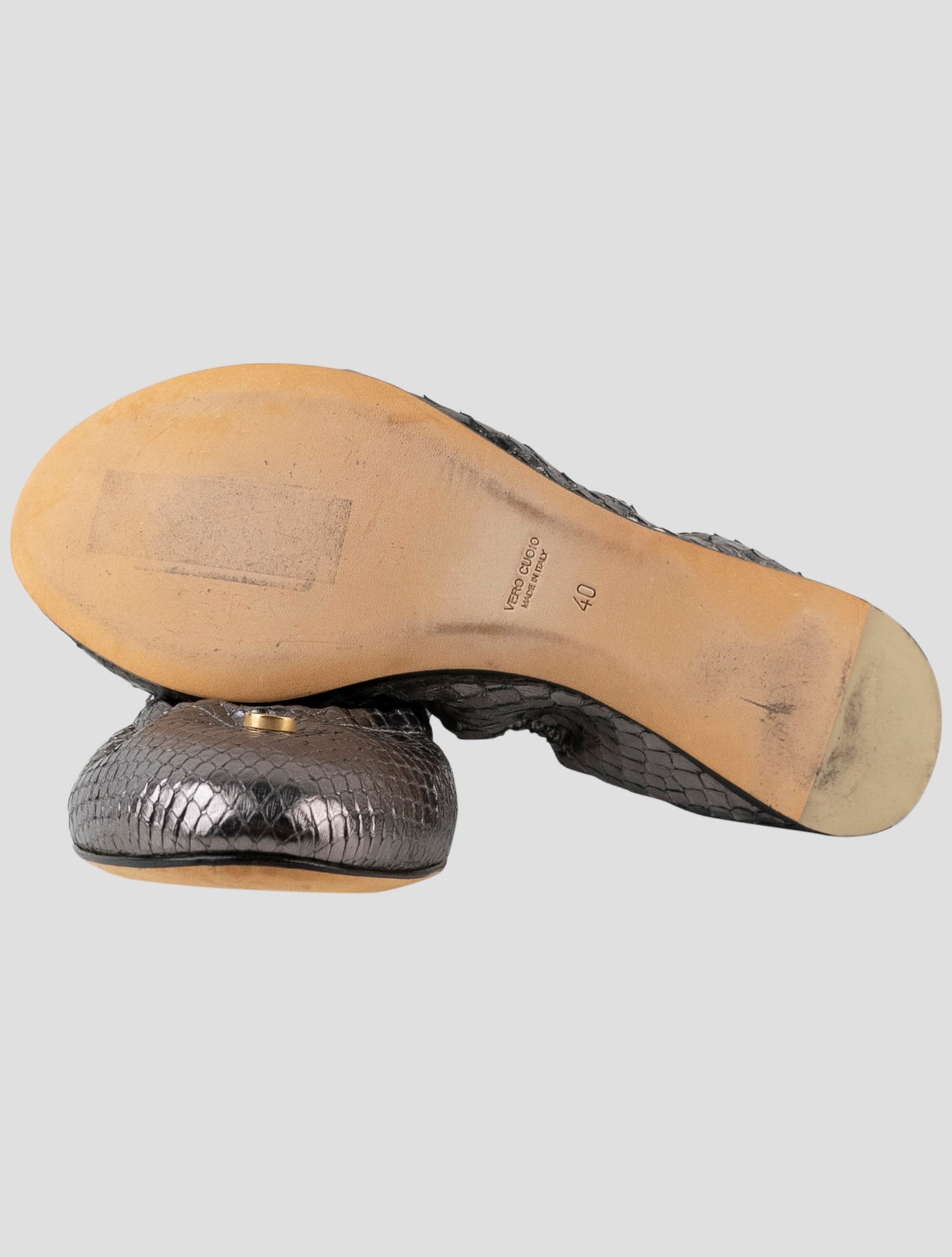 Kiton Silver Leather Snake Loafers