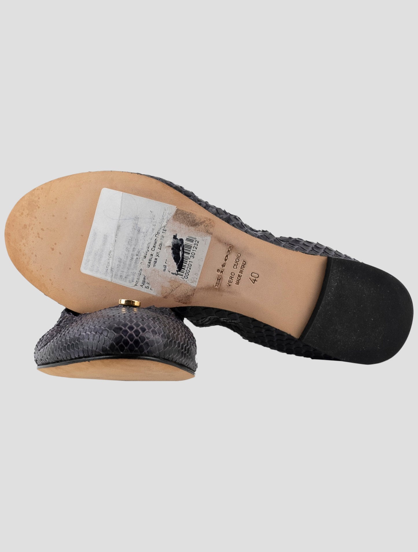 Kiton Blue Leather Snake Loafers