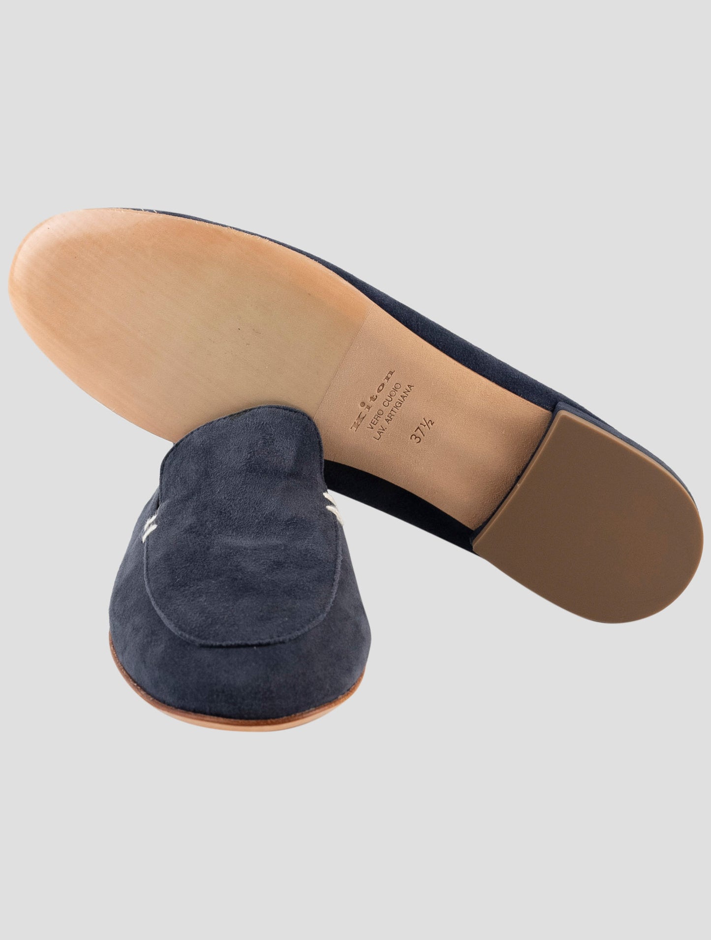 Kiton Blue Leather Suede Loafers