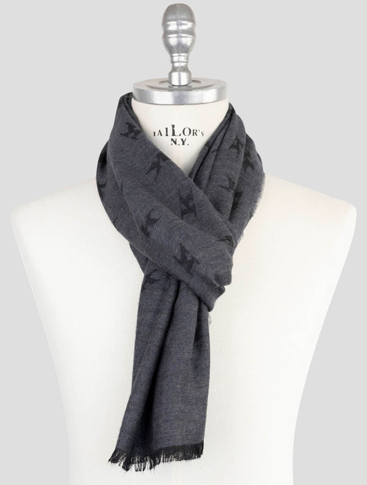 Kiton Gray Wool Silk Scarf