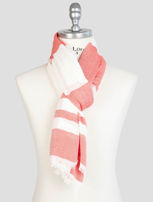 Kiton Red White Cotton Scarf
