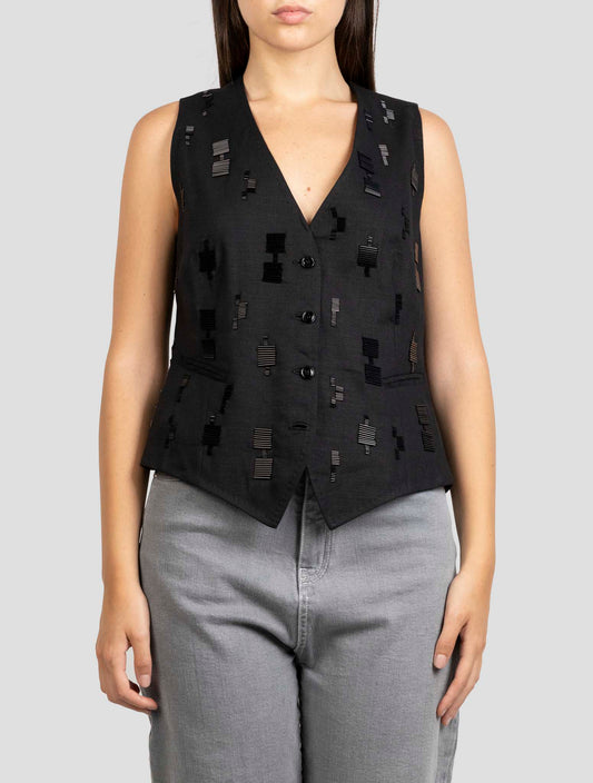 Kiton Dark Gray Linen Viscose Ea Coat Gilet