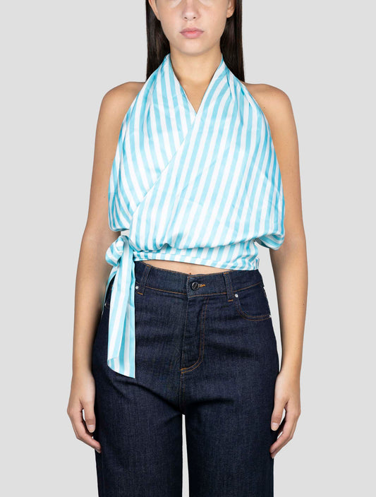Kiton Light Blue White Silk Tank Top
