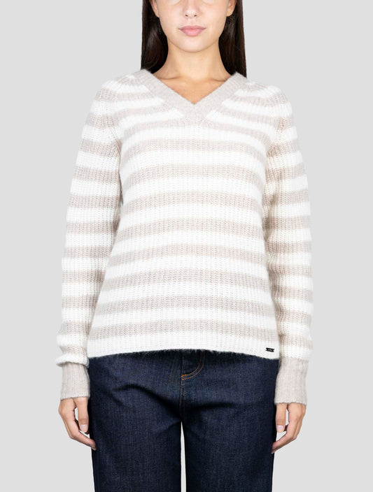 Kiton Brown White Cashmere Silk Sweater V-Neck