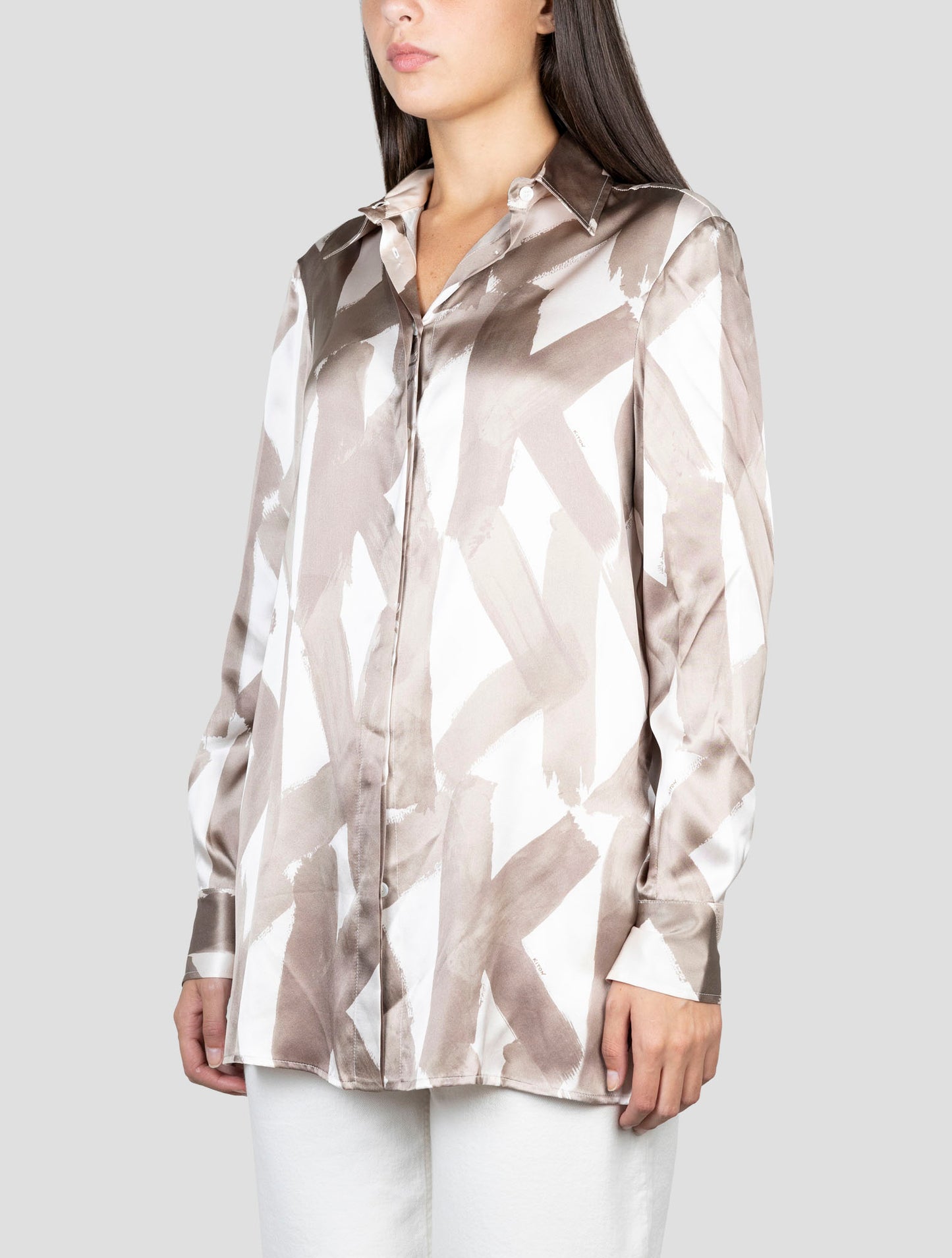 Kiton Pink Brown Silk Shirt