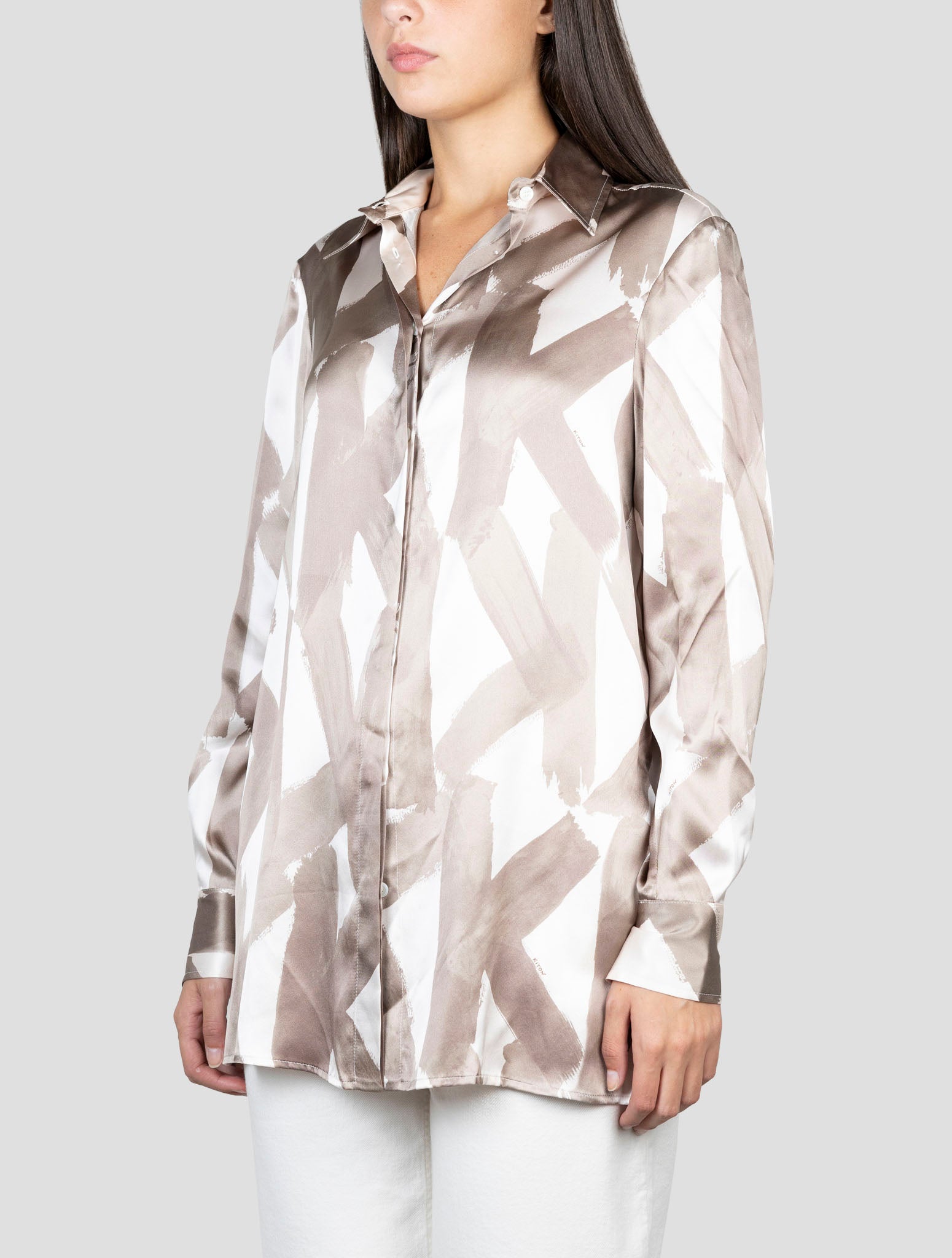 Kiton Pink Brown Silk Shirt