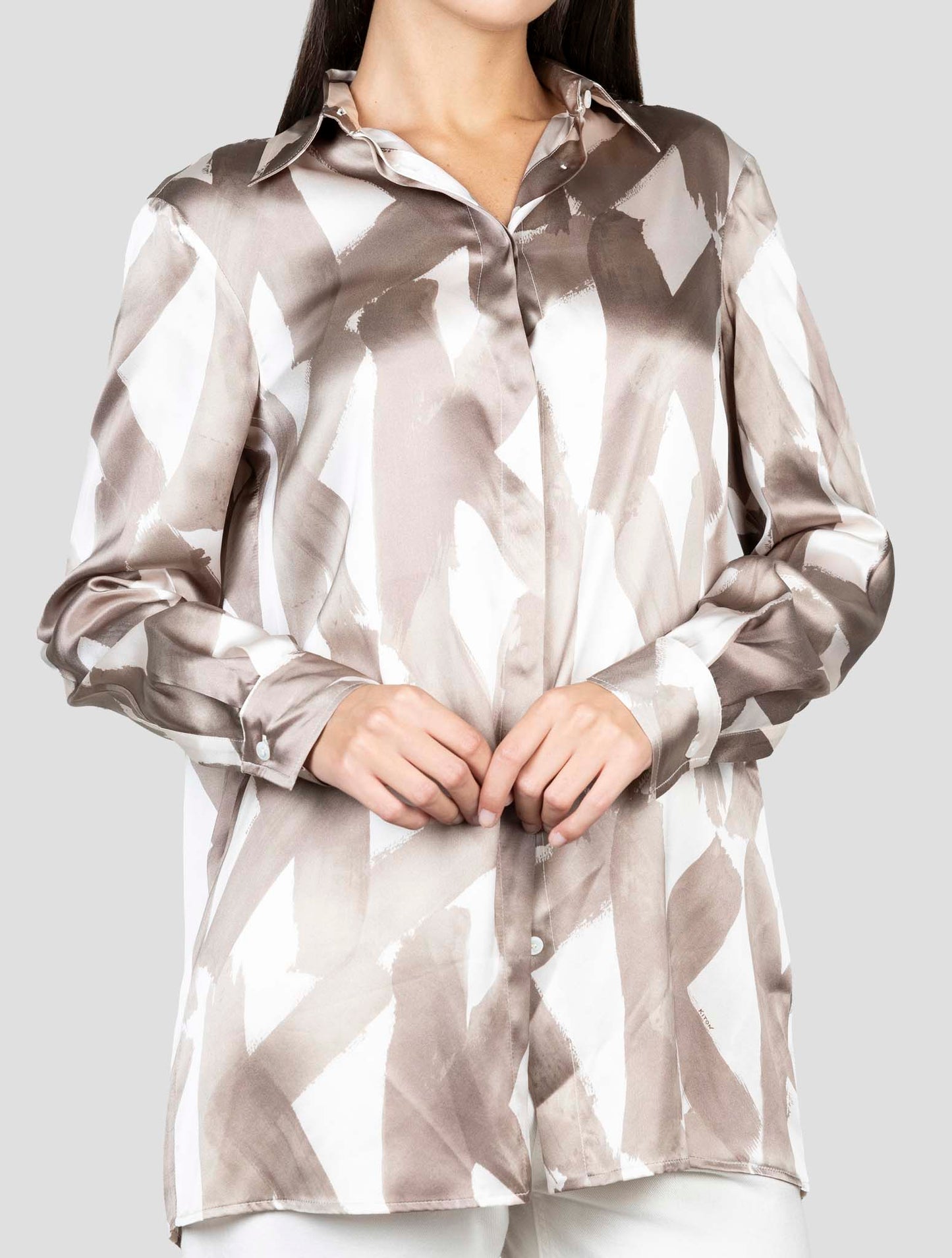 Kiton Pink Brown Silk Shirt