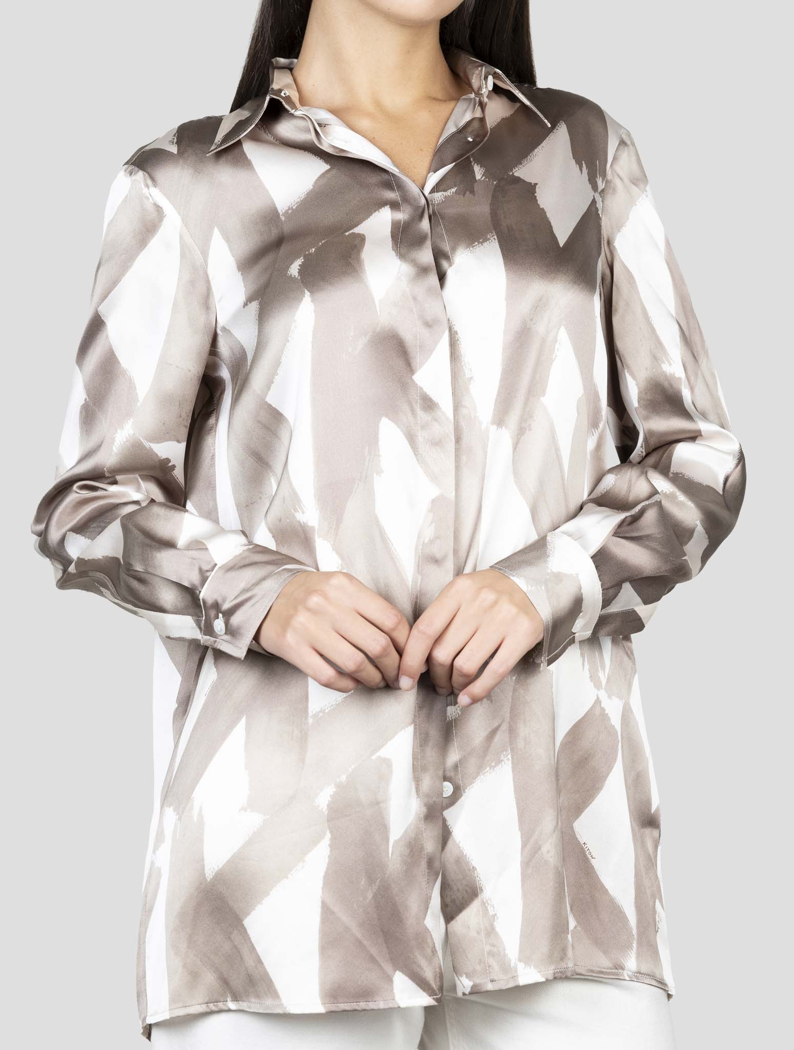 Kiton Pink Brown Silk Shirt