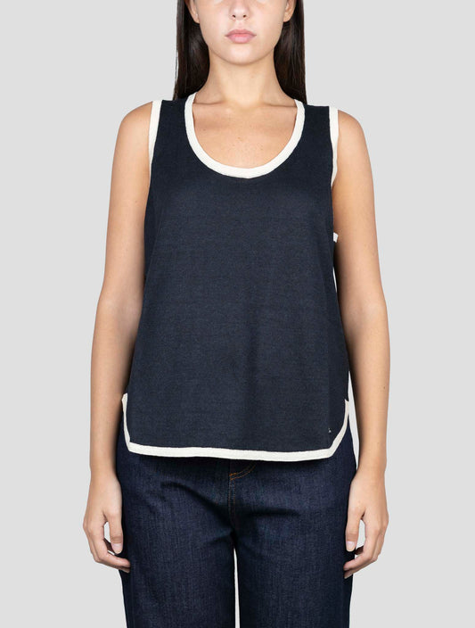 Kiton Dark Blue Linen Cotton Tank Top