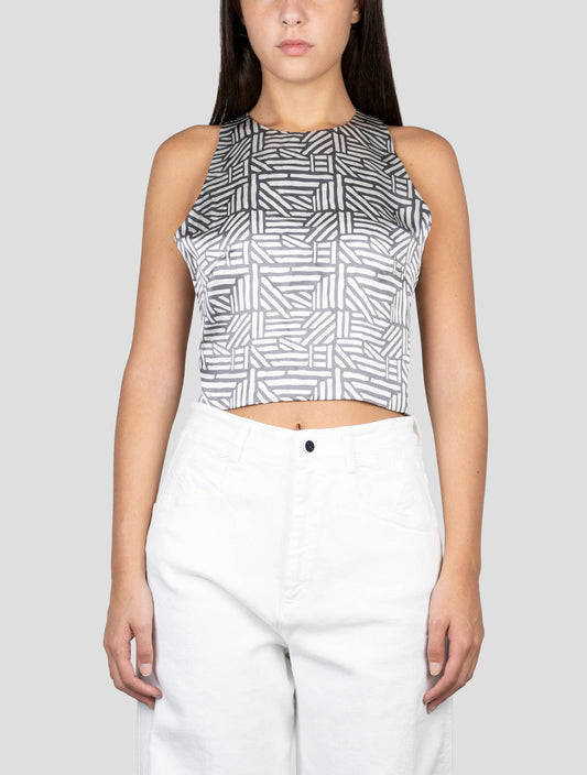 Kiton Gray White Silk Tank Top
