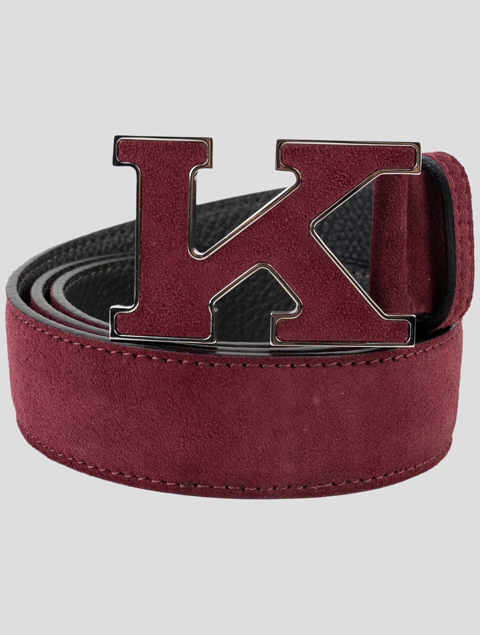 Kiton Burgundy Leather Suede Belt