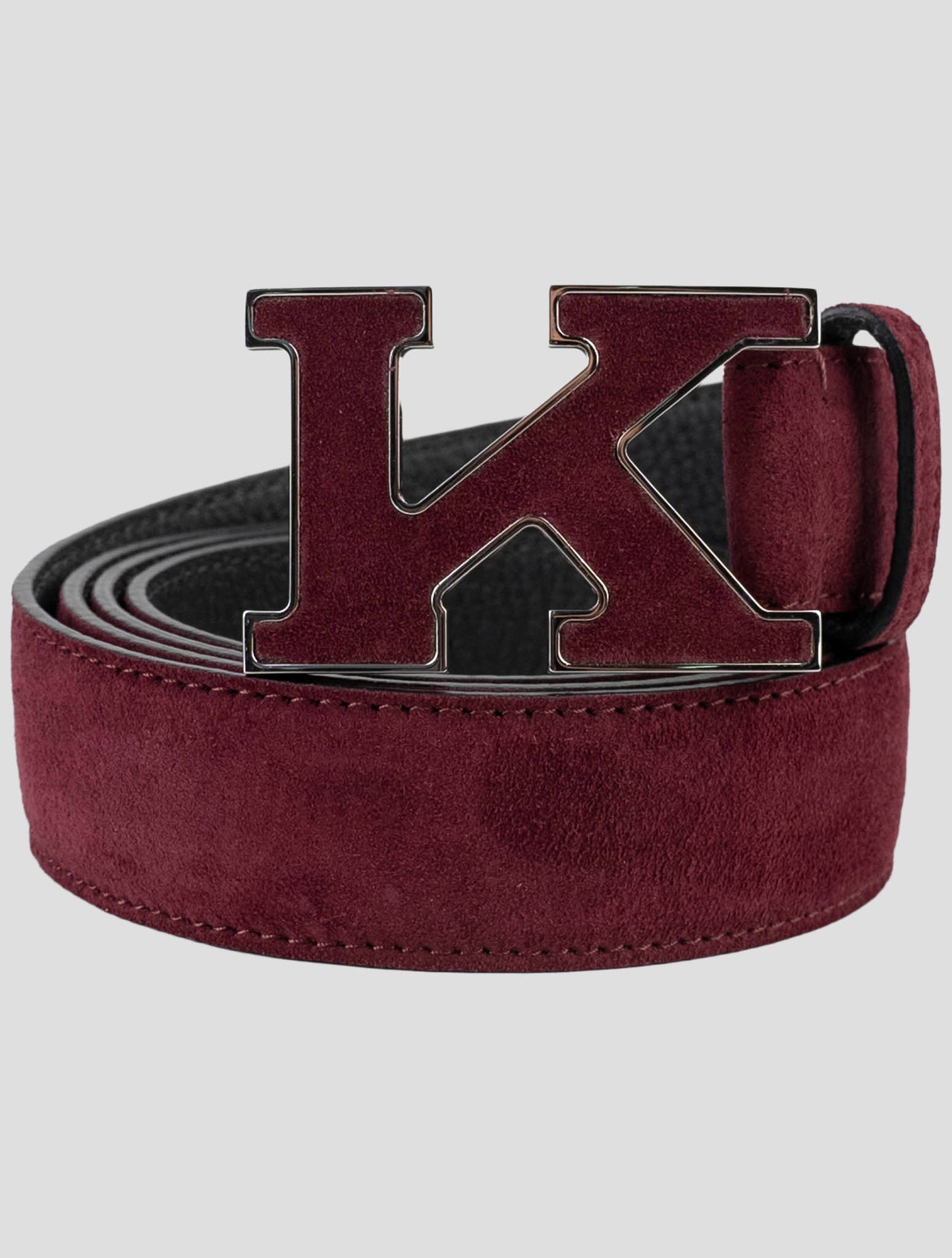 Kiton Burgundy Leather Suede Belt