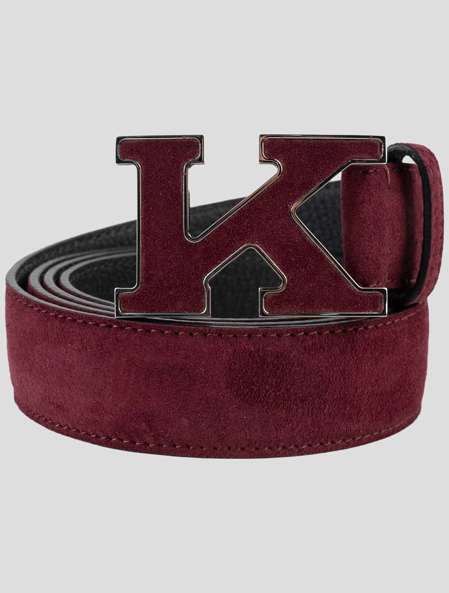 Kiton Burgundy Leather Suede Belt