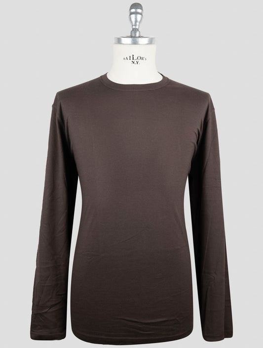 Kiton Brown Cotton Cashmere T-Shirt Long Sleeve