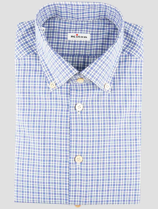 Kiton Blue White Cotton Shirt