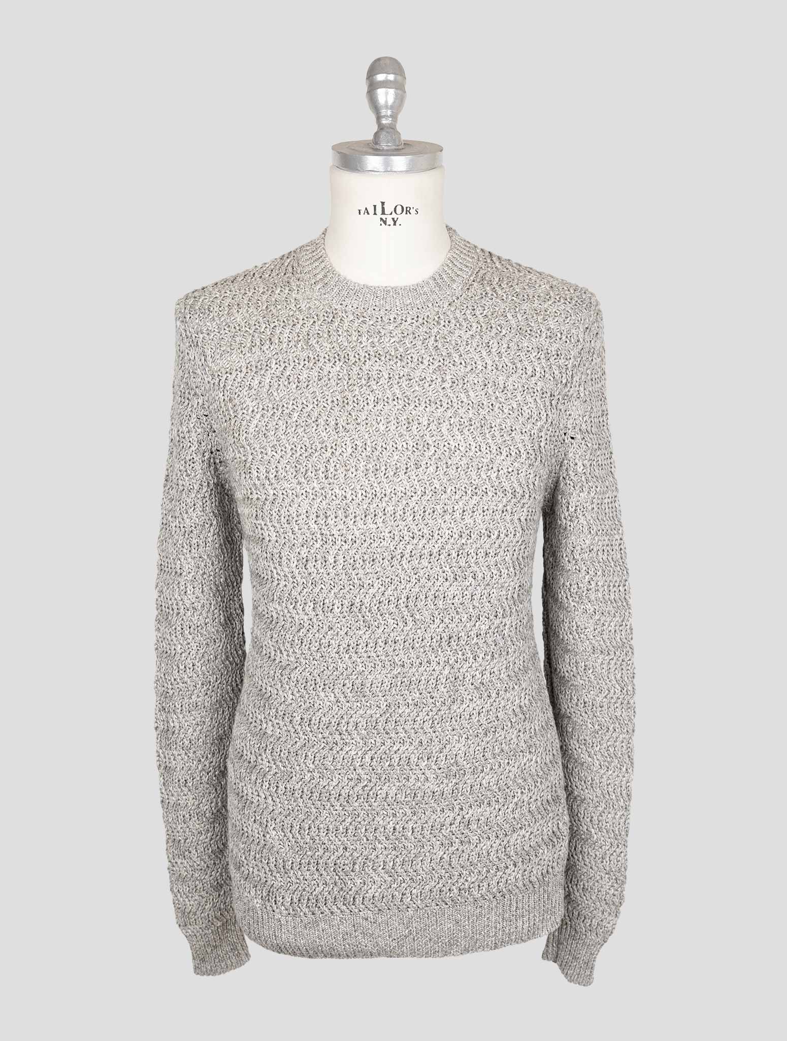 Kiton Gray Cotton Linen Sweater Crewneck