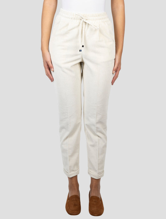 Kiton White Cotton Velvet Pants