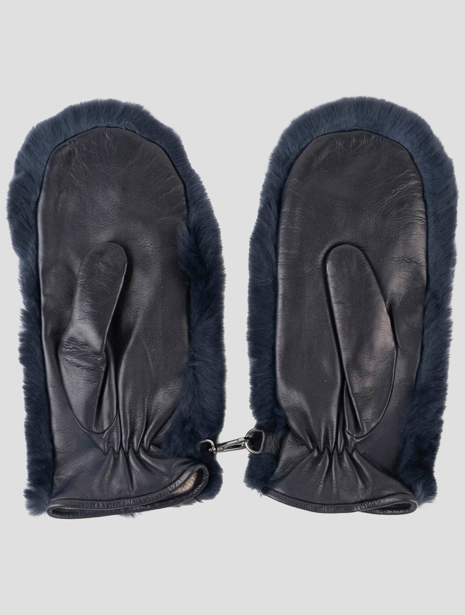 Kiton Blue Leather Rabbit Gloves