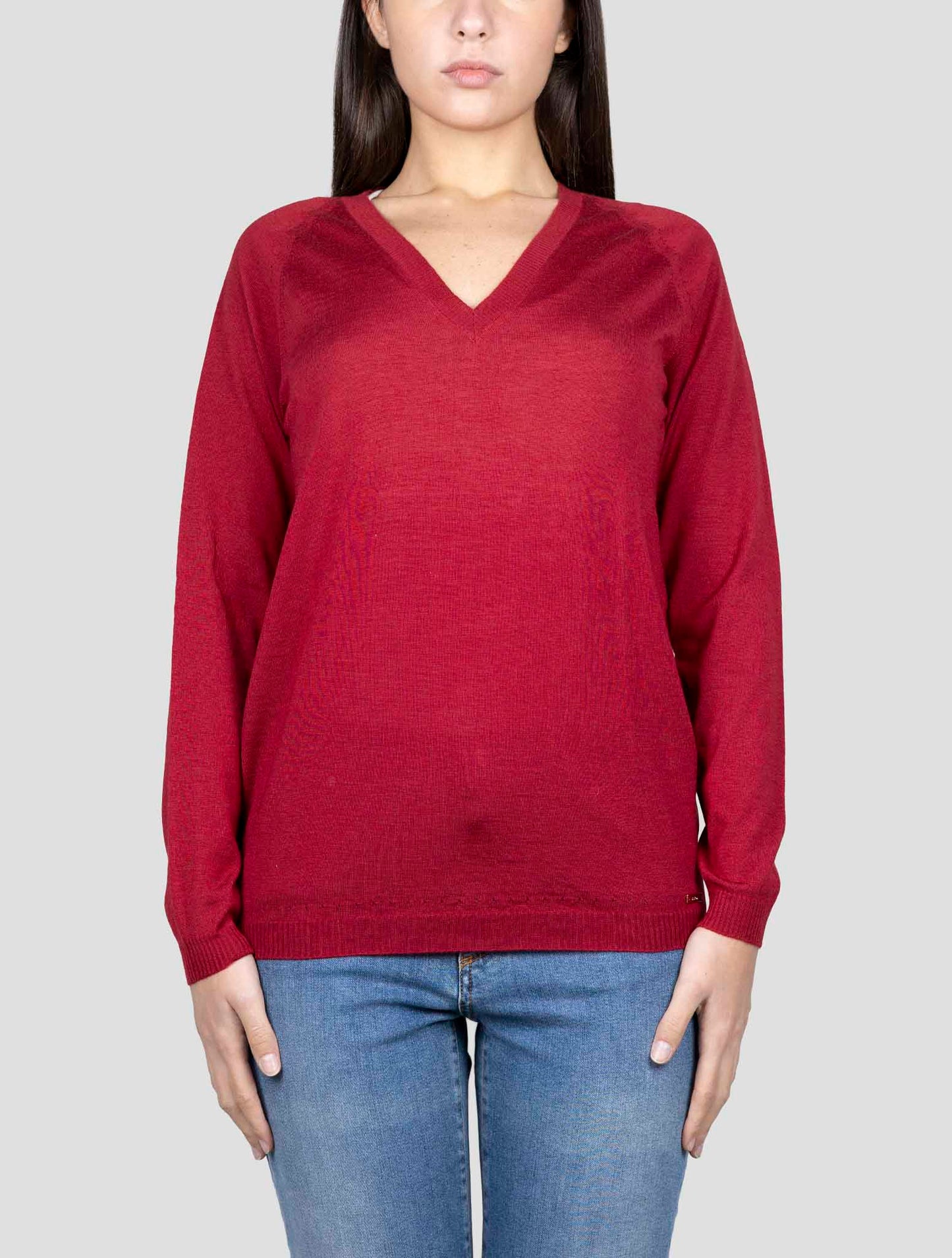 Kiton Burgundy Cashmere Silk Sweater V-Neck