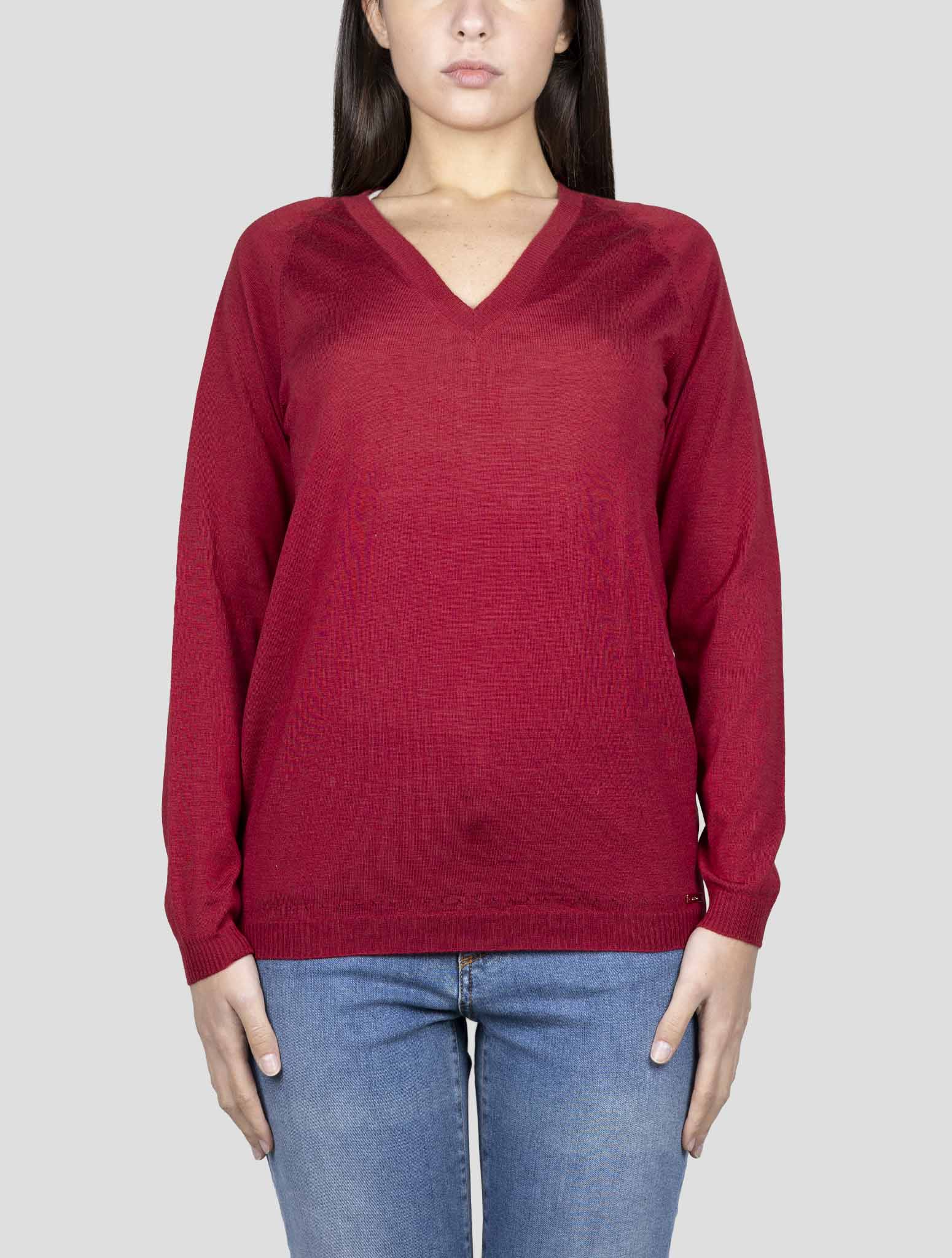 Kiton Burgundy Cashmere Silk Sweater V-Neck