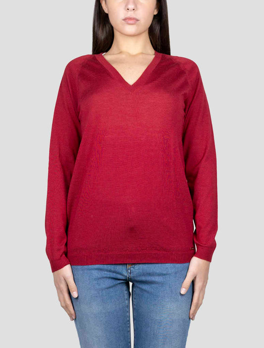 Kiton Burgundy Cashmere Silk Sweater V-Neck