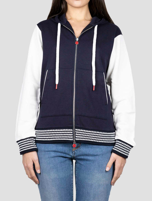 Kiton Blue Cotton Cashmere Sweater Full Zip