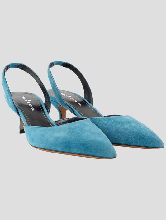 Kiton Light Blue Leather Suede Slingback