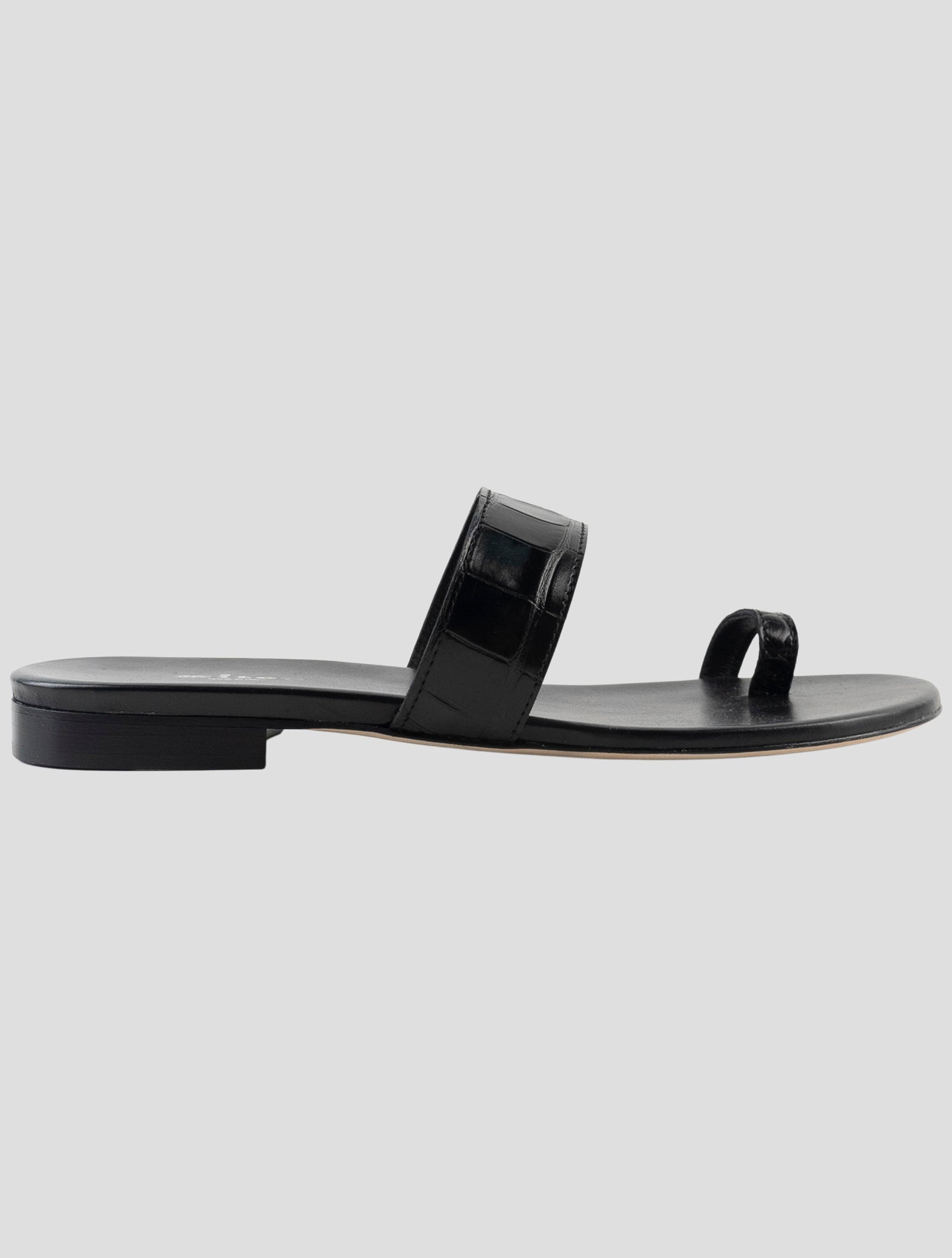 Kiton Black Leather Crocodile Sandals
