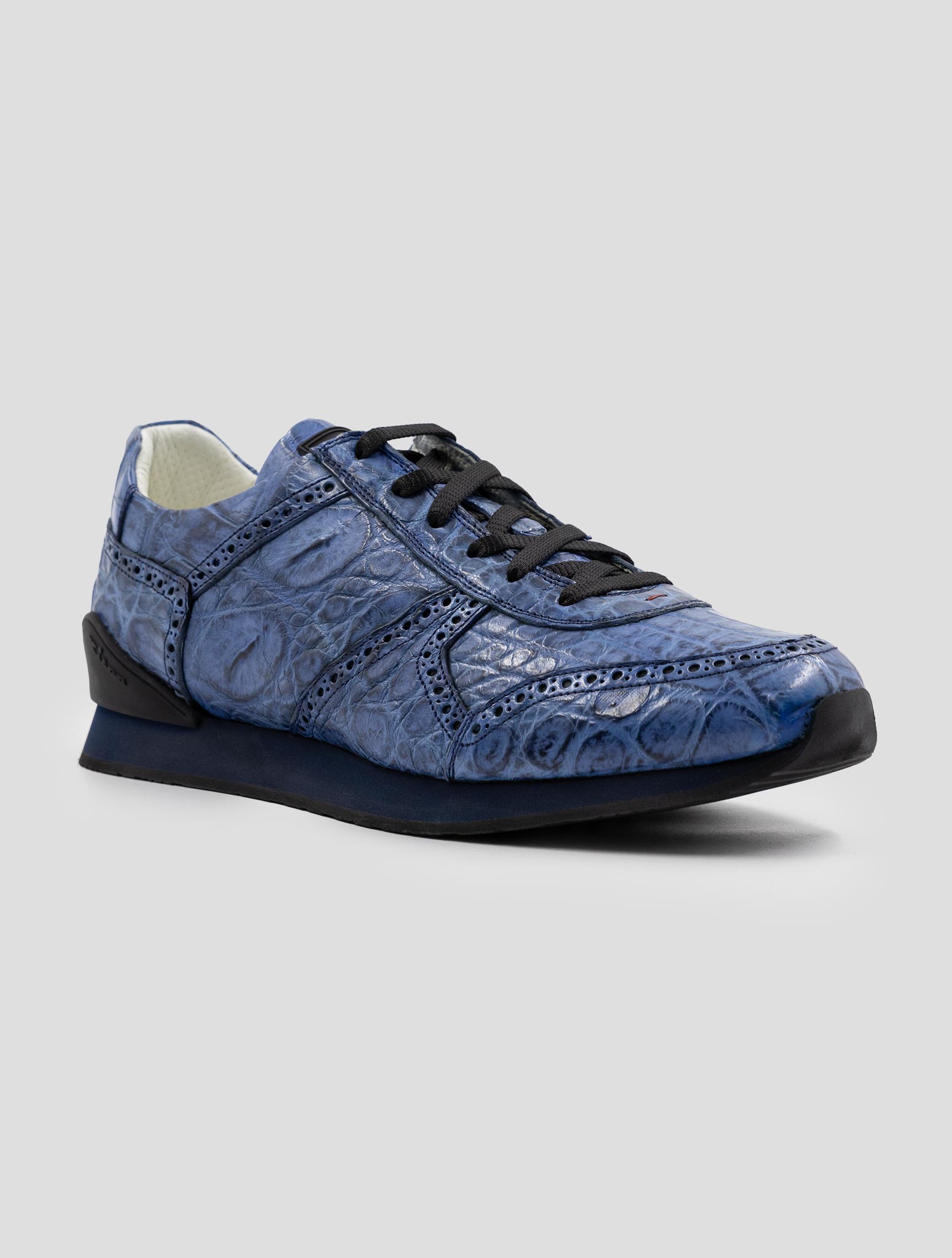 Kiton Blue Leather Crocodile Sneakers