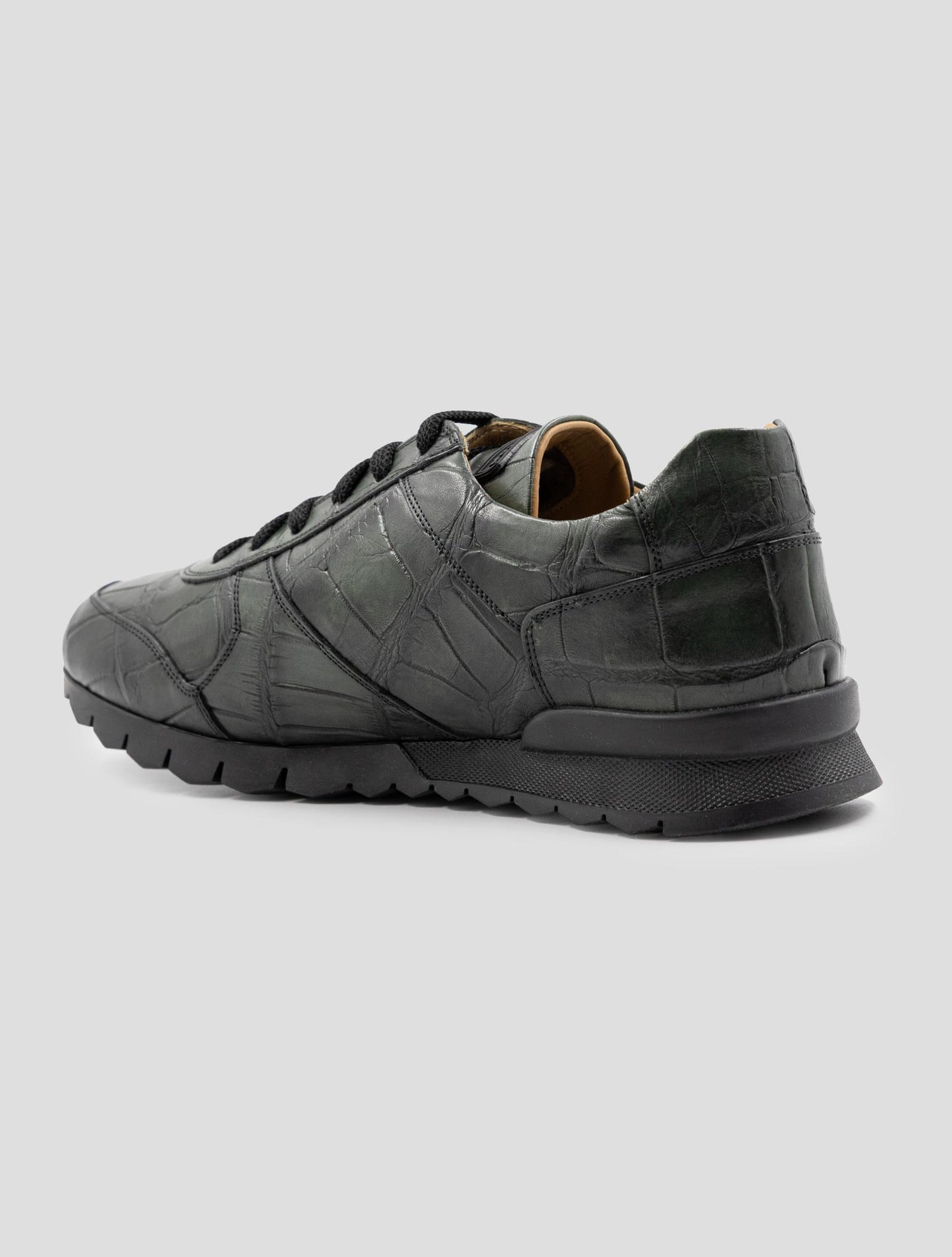 Kiton Green Leather Crocodile With Fur Sneakers